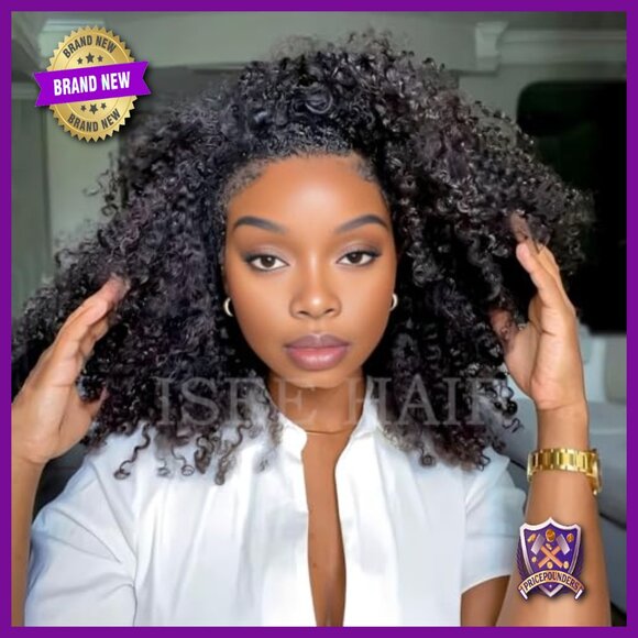 Glueless Human Hair Half Wig 26 Inch Kinky Curly 180 Density Drawstring Cap main image 6